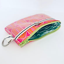 Load image into Gallery viewer, Mini Pouch, Coin purse with vinyl pocket- Pink Geo Rings
